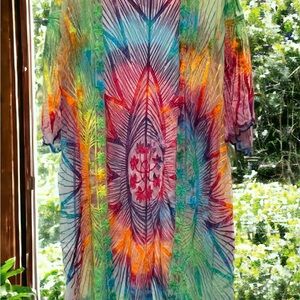 Plus Size Colorful Tie-Dye Kimono Coverup 
(One Size Plus)